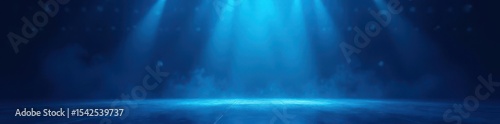 Moody blue wash on empty stage with light beams, deep blue, color, cold