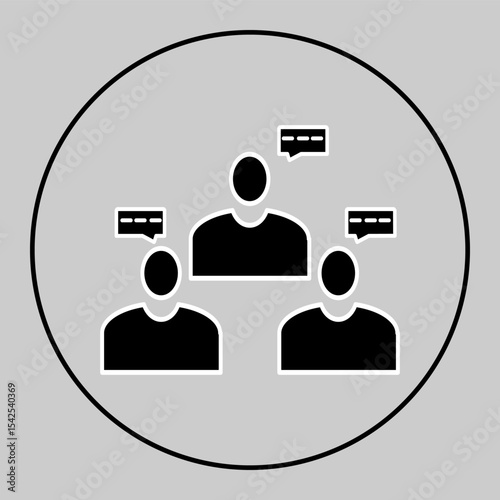 Dark icon of discussion group with message bubbles.