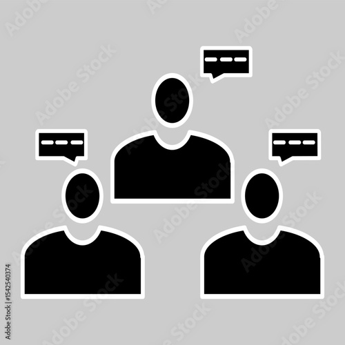 Outlined group discussion icon with dialogue bubbles.