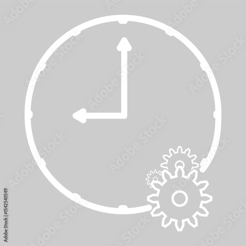 Flat icon showing clock with gear to represent working hours or schedule.