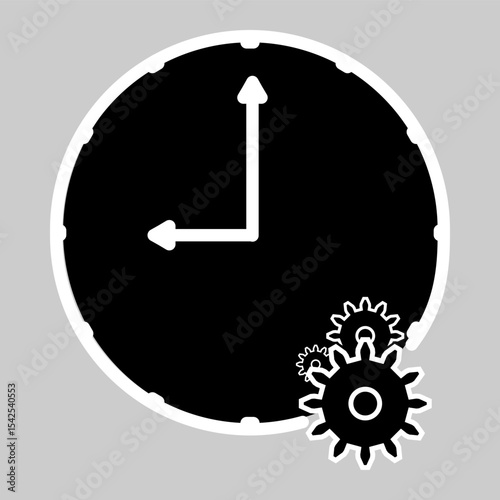 Solid clock with cogwheel shows professional working hours.