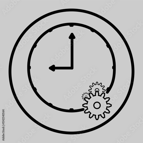 Outlined business clock with settings cog.