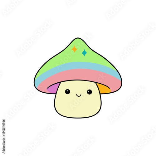 Cute Kawaii Mushroom with Rosy Cheeks and Rainbow