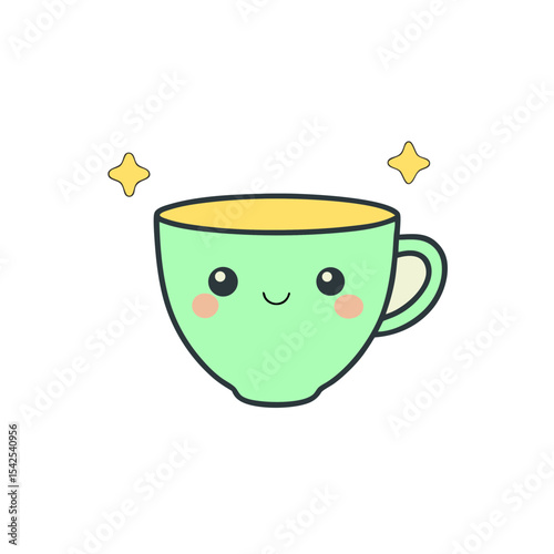 Cute Kawaii Teacup with Rosy Cheeks and Heart Accent