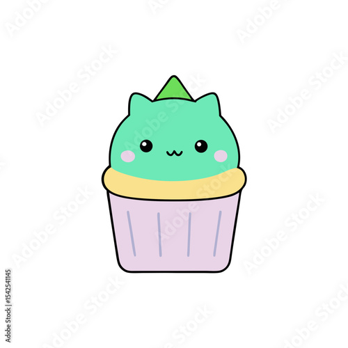 Kawaii Cupcake Cat with Rosy Cheeks and Sprinkles