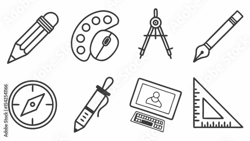 Creative Design Tools Pencils, Paint Palette, Compass, and More