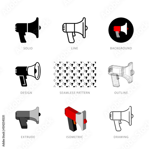 Each megaphone loudspeaker icon has its own creative design, and each design can meet the needs of different jobs.