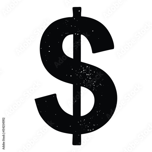 Isolated black dollar sign with textured surface on a white background illustration image element