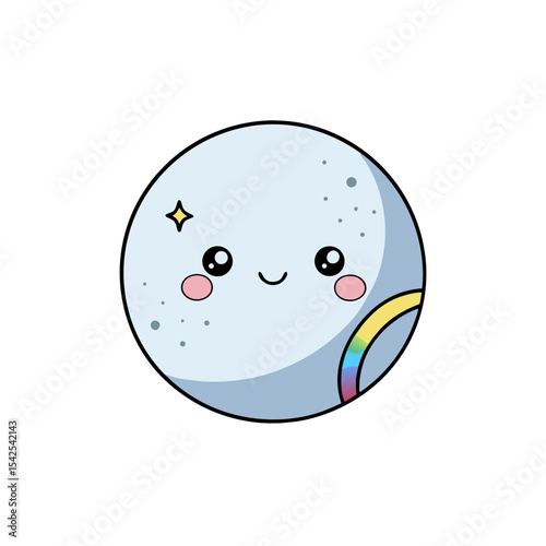 Cute Kawaii Moon with Blushing Cheeks and Sprinkles