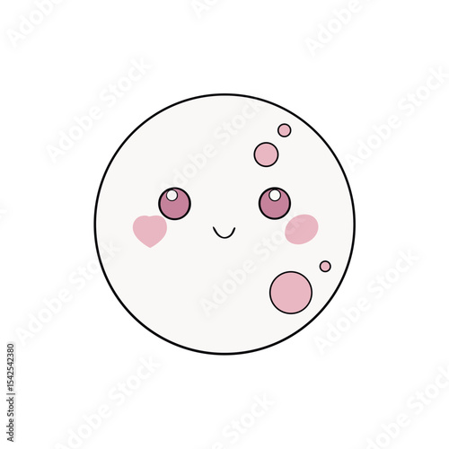 Cute Kawaii Moon with Rosy Cheeks and Heart Accent