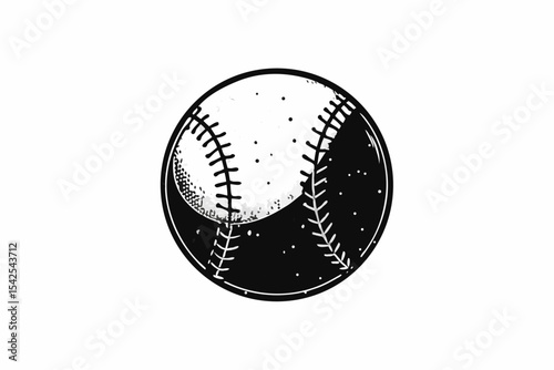 Black and White Baseball Illustration Half Tone Style