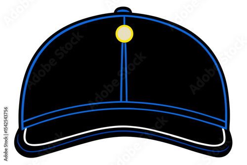 Black Baseball Cap Blue Trim White Accent Gold Button