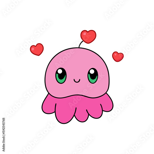 Cute Kawaii Jellyfish with Rosy Cheeks and Cherry
