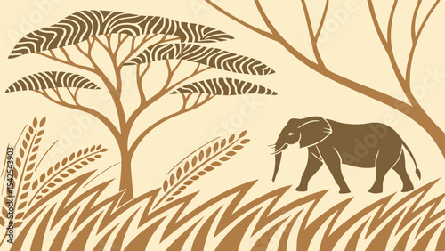 African safari landscape with elephant and trees vector illustration design graphic drawing art 100