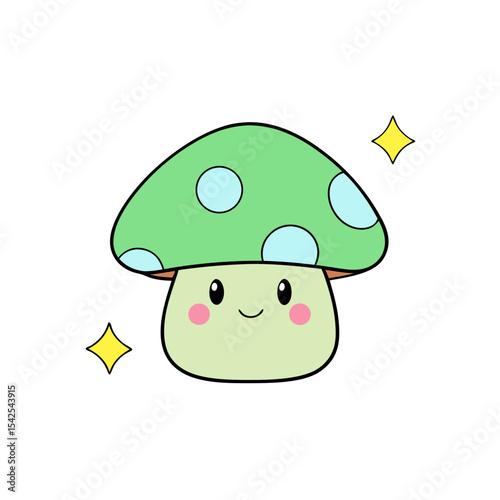 Kawaii Mushroom with Winking Face and Star