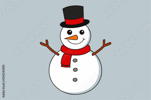 Cheerful Cartoon Snowman Red Scarf Black Top Hat illustration