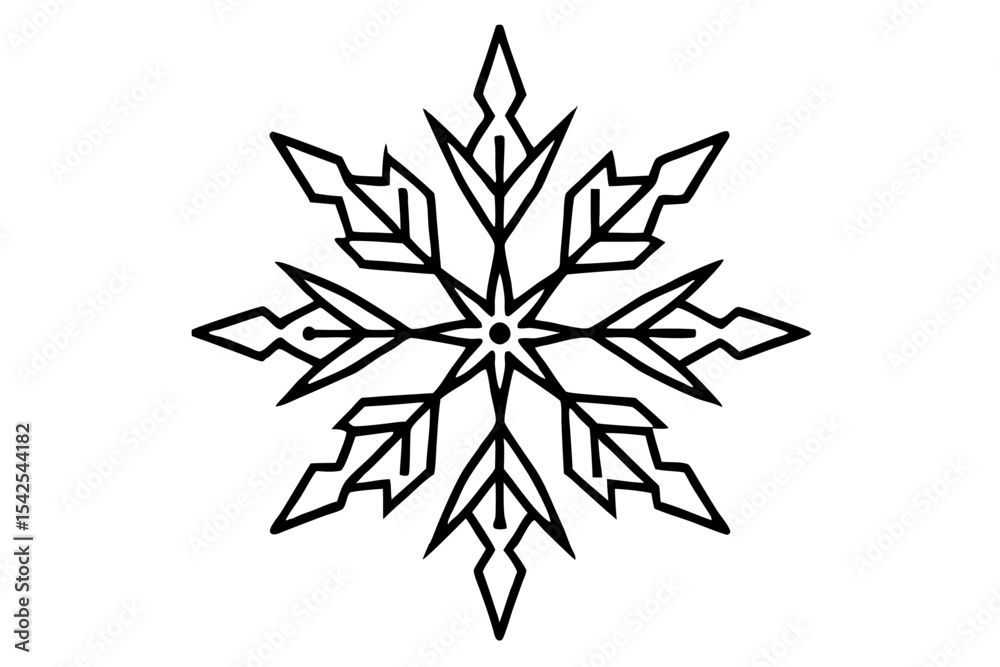 Naklejka premium Ornate Black Line Art Snowflake Design Winter Holiday Symbol