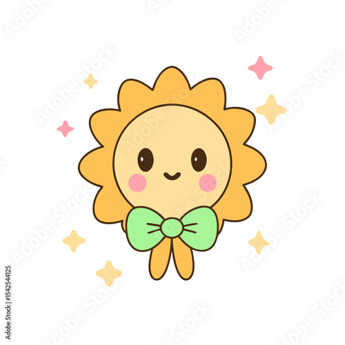 Cute Kawaii Sunflower with Rosy Cheeks and Bowtie