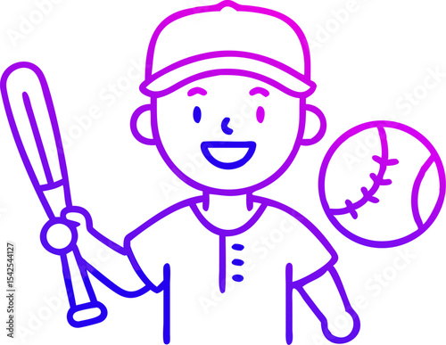 Line Art Baseball Player Purple Blue Gradient child