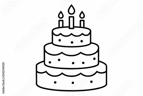 Three Tiered Birthday Cake Black And White Line Art 1