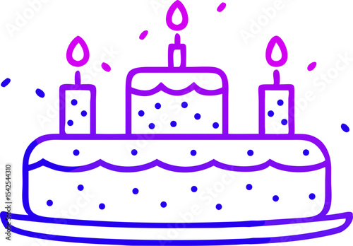 Three Candle Birthday Cake Line Art Purple Blue candles