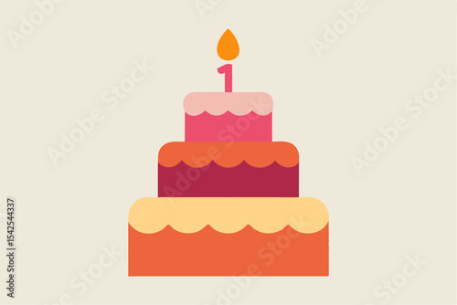 Three Tiered Birthday Cake First Birthday Candle Orange Pink Red Yellow