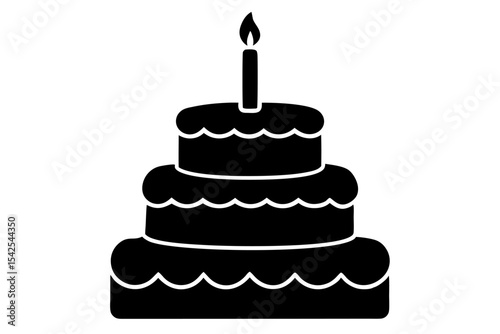 Three Tiered Black Birthday Cake Single Candle three tiered cake