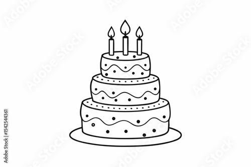Three Tiered Cake Black And White Line Art Three Candles