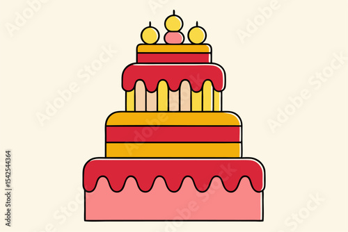 Three Tiered Cartoon Birthday Cake Red Yellow Pink