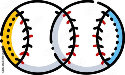 Two Intertwined Baseball Balls Yellow Blue Red Vector Illustration