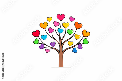 Whimsical Rainbow Heart Tree Brown Trunk Simple Style