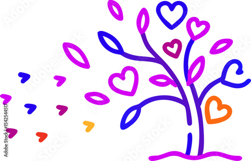 Whimsical Stylized Tree with Colorful Heart Leaves 1