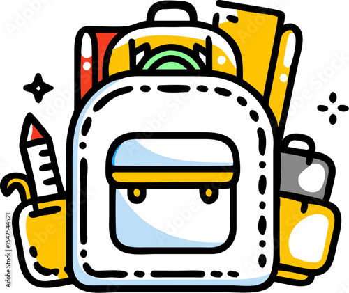 White Backpack Line Art School Supplies Illustration