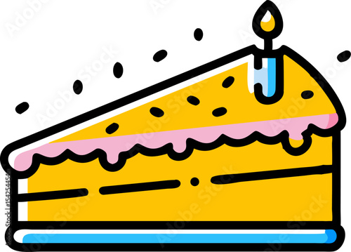 Yellow Cake Slice with Pink Frosting and Candle triangular
