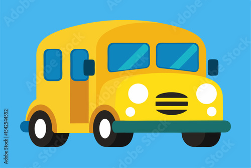 Yellow Cartoon School Bus Illustration Blue Background