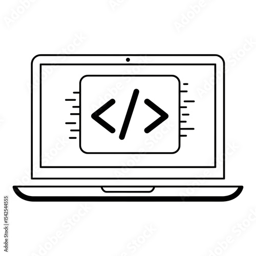 Minimalist Laptop Displaying Code Symbols for Software Development