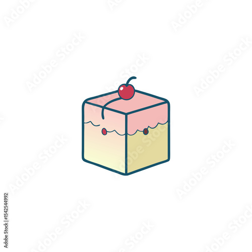 Cute Kawaii Present Box with Tiny Smile and Cherry