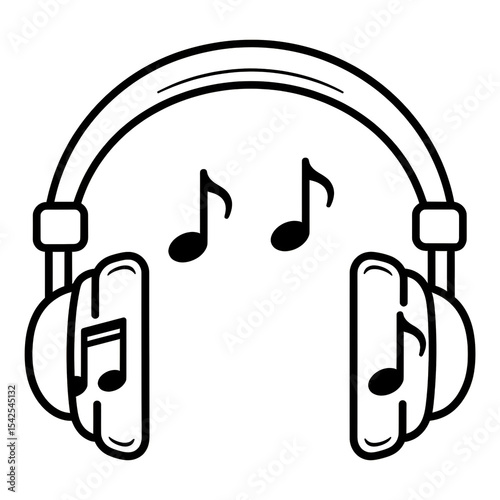 Headphones and Music Notes Icon on a Black Background