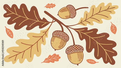Autumn oak leaves and acorns vector illustration for fall season design and thanksgiving day graphics