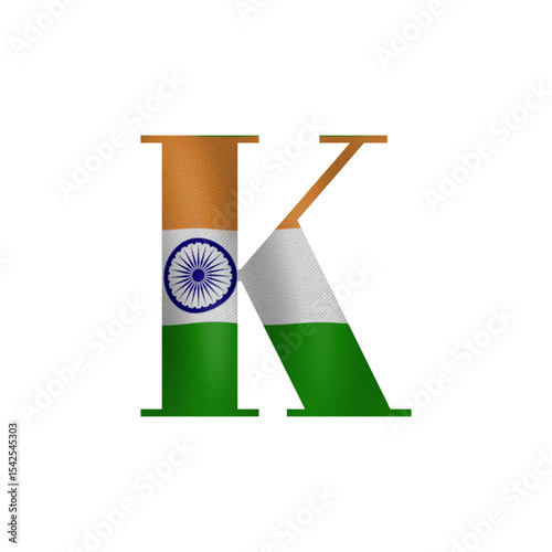 India Flag Letter K  Patriotic Design Element for Indian Independence Day