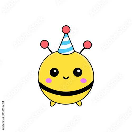 Cute Kawaii Bee with Rosy Cheeks and Party Hat