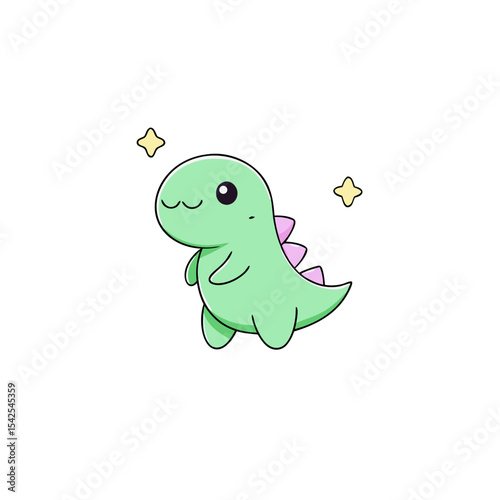 Kawaii Dinosaur with Winking Face and Star
