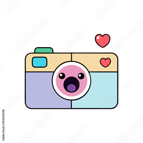 Cute Kawaii Camera with Winking Face and Cherry