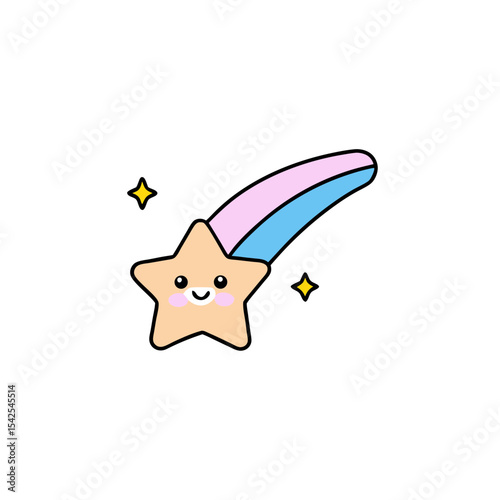 Cute Kawaii Shooting Star with Winking Face