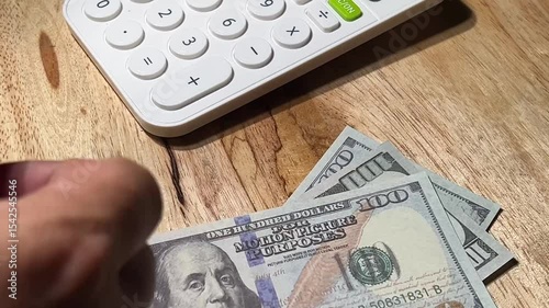 A practical moment captured: a man counts money by hand, laying it on the table to keep track of income, expenses, and personal financial planning.