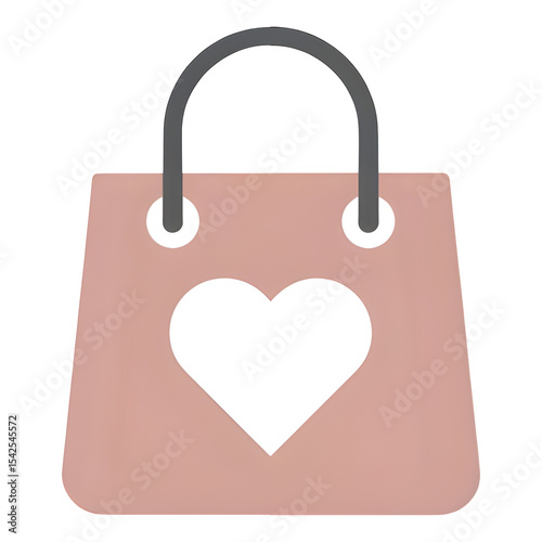 Isolated Pink Shopping Bag with Heart Icon on Black