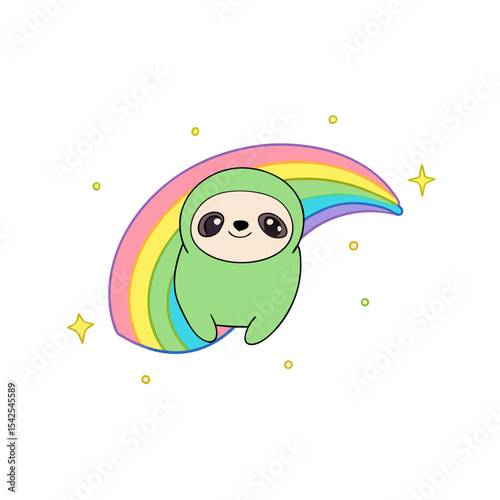 Kawaii Sloth with Winking Face and Rainbow