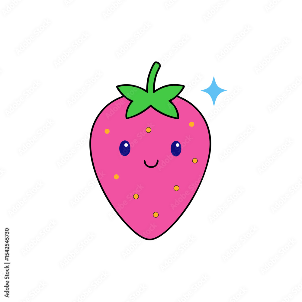 Fototapeta premium Kawaii Strawberry with Joyful Face and Star