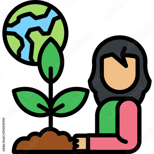 Tree Planting lineal color icon