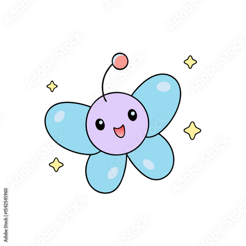 Cute Kawaii Butterfly with Winking Face and Star